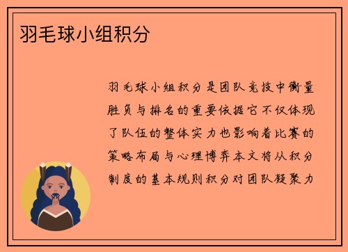 羽毛球小组积分