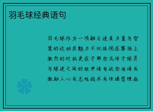 羽毛球经典语句