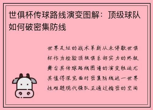 世俱杯传球路线演变图解：顶级球队如何破密集防线